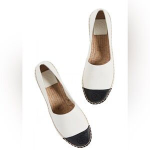 White and Black Espadrille Flats